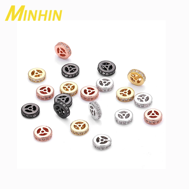 5 шт., латунные бусины с фианитом, 6/7/8 мм