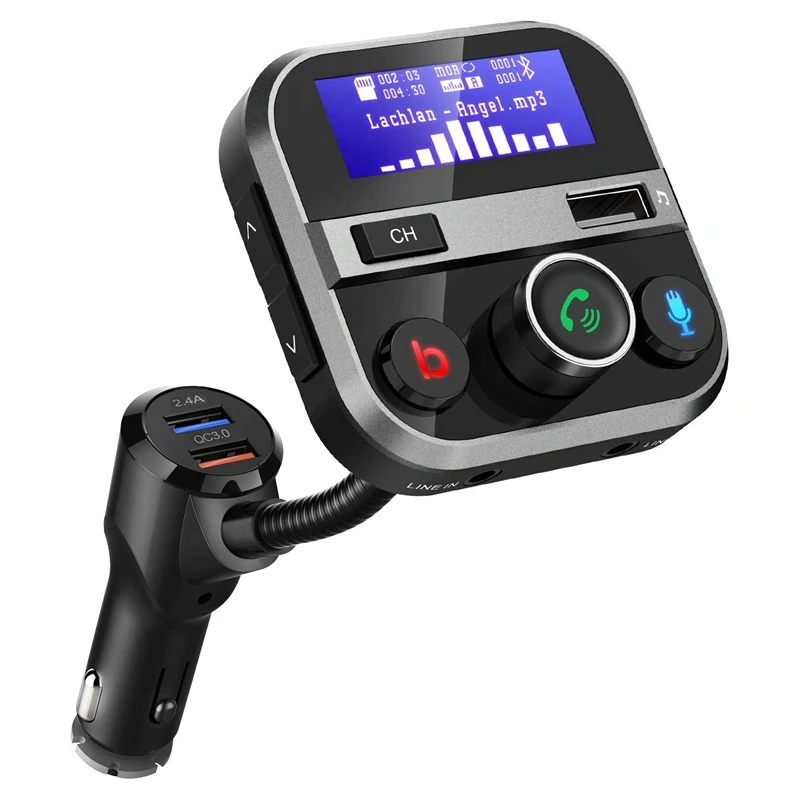 

Автомобильный Bluetooth FM передатчик FM радио адаптер, которые можно использовать в режиме Hands Free, используя переключатель басов 2.4A и QC3.0 Порты USB ...