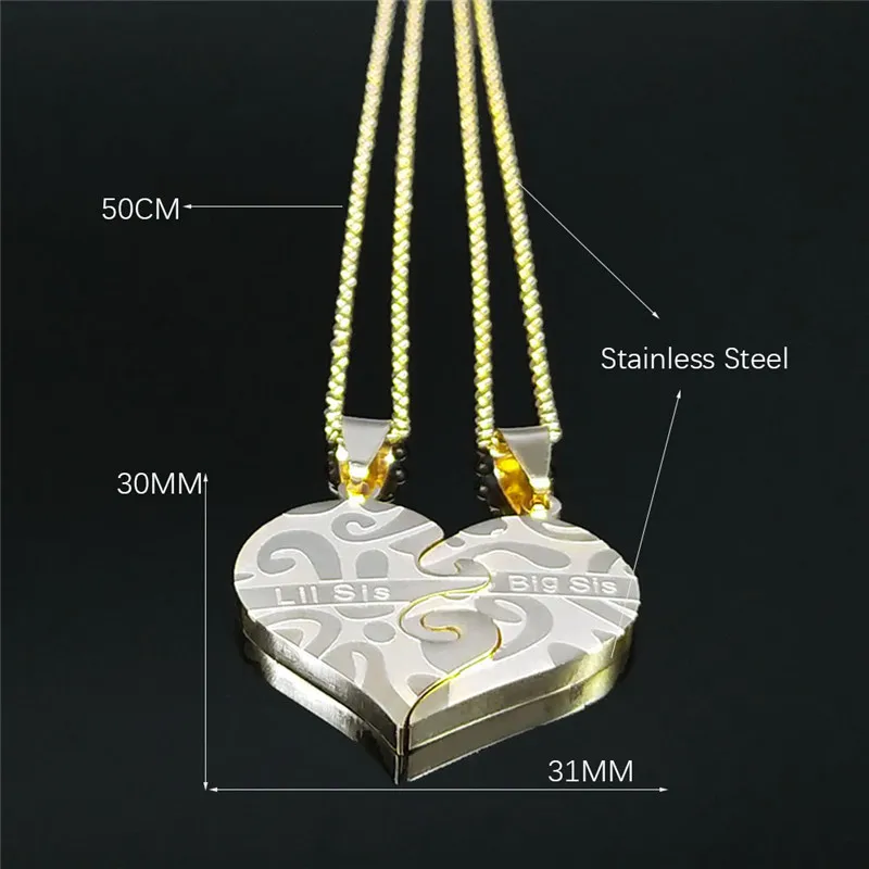 2PCS Große Kleine Schwester Edelstahl Halsketten Frauen/Männer Gold Farbe Anhänger Schmuck acero inoxidable joyeria NXH1S01 – Detail 1