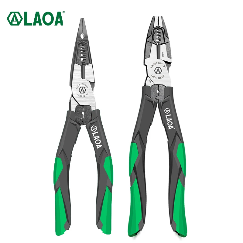 

LAOA 6 in 1 Multifunction Long Nose Pliers CR-V Material 8 inch Nippers Electrician Wire Stripper Cutter Cable Terminal Crimper