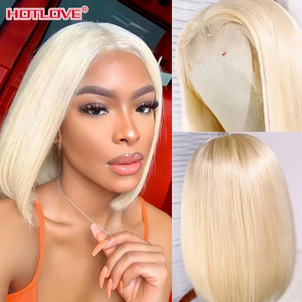 613 Honey Blonde Brazilian Straight Bob Lace Front Human Hair Wig 13x1 T Part Transparent Lace Frontal Wigs Short Bob for Women