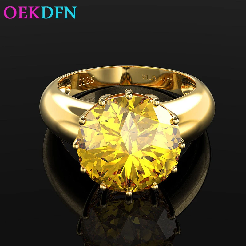 

OEKDFN Classic S925 Sterling Silver Ring For Women Luxury White Citrine Pink AAAAA+ Zircon Engagement Wedding Jewelry Rings Gift