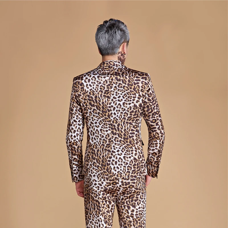 Костюмы Для мужчин 2021 тренд диджей ночной клуб с леопардовым принтом Комплект из
