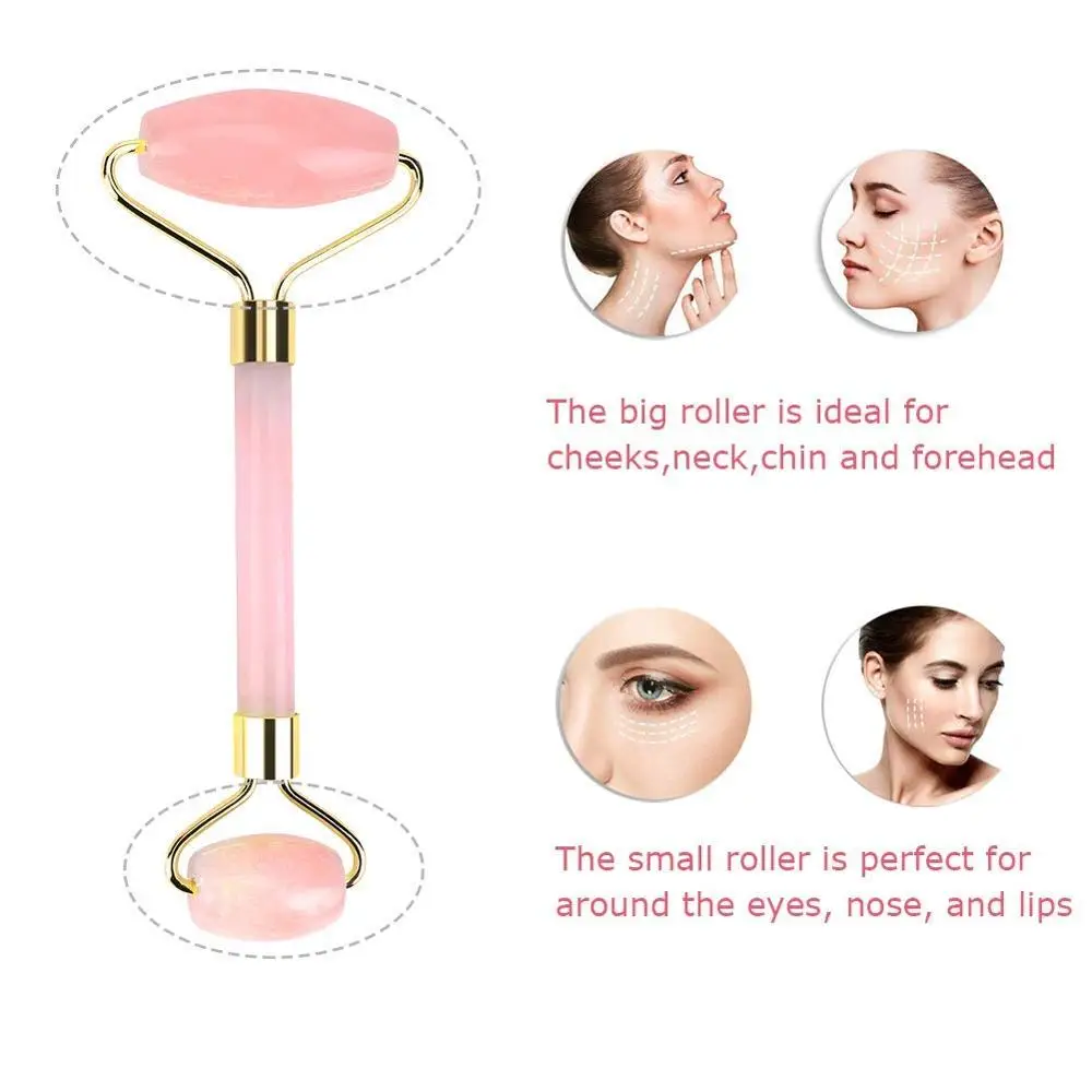 Комплект массажных роликов для лица с нефритом из натурального розового кварца