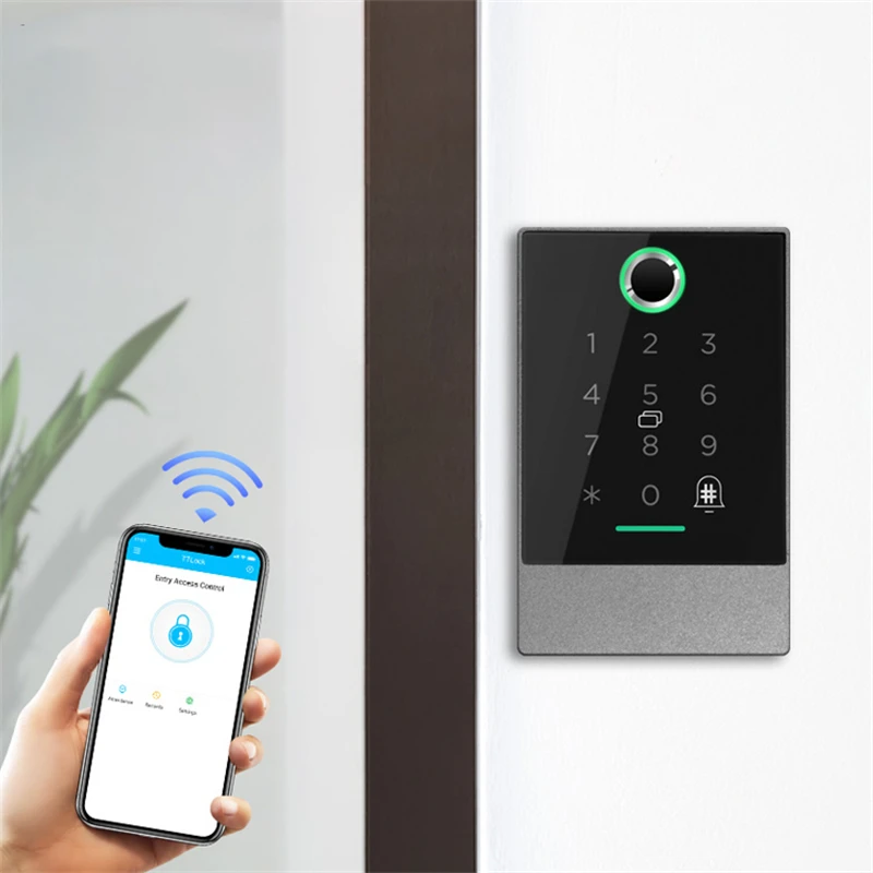 

Ttlock Smart Access Control Reader Waterproof Entrance Glass Door Lock with Fingerprint Password Bluetooth for Home Hotel Office
