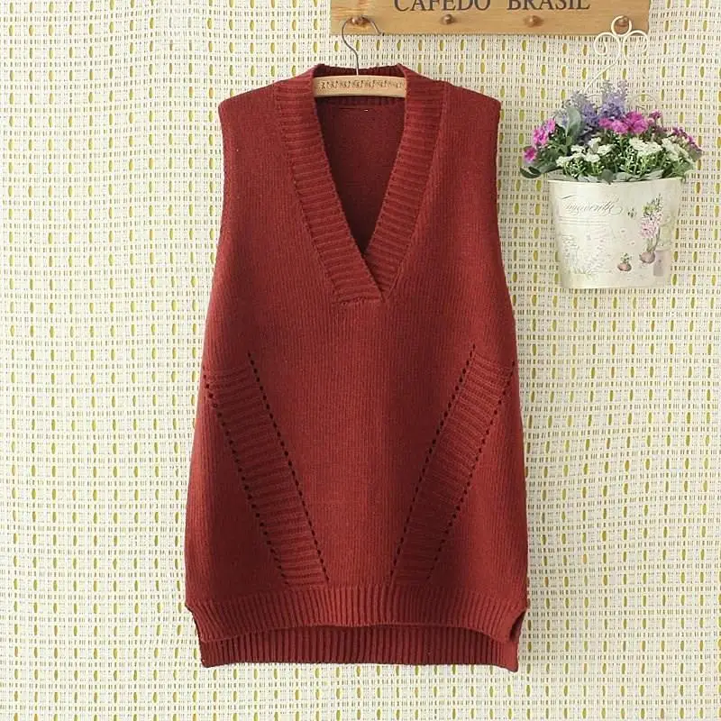 2019 женский новый модный осенний вязаный жилет большого размера плюс Свободный