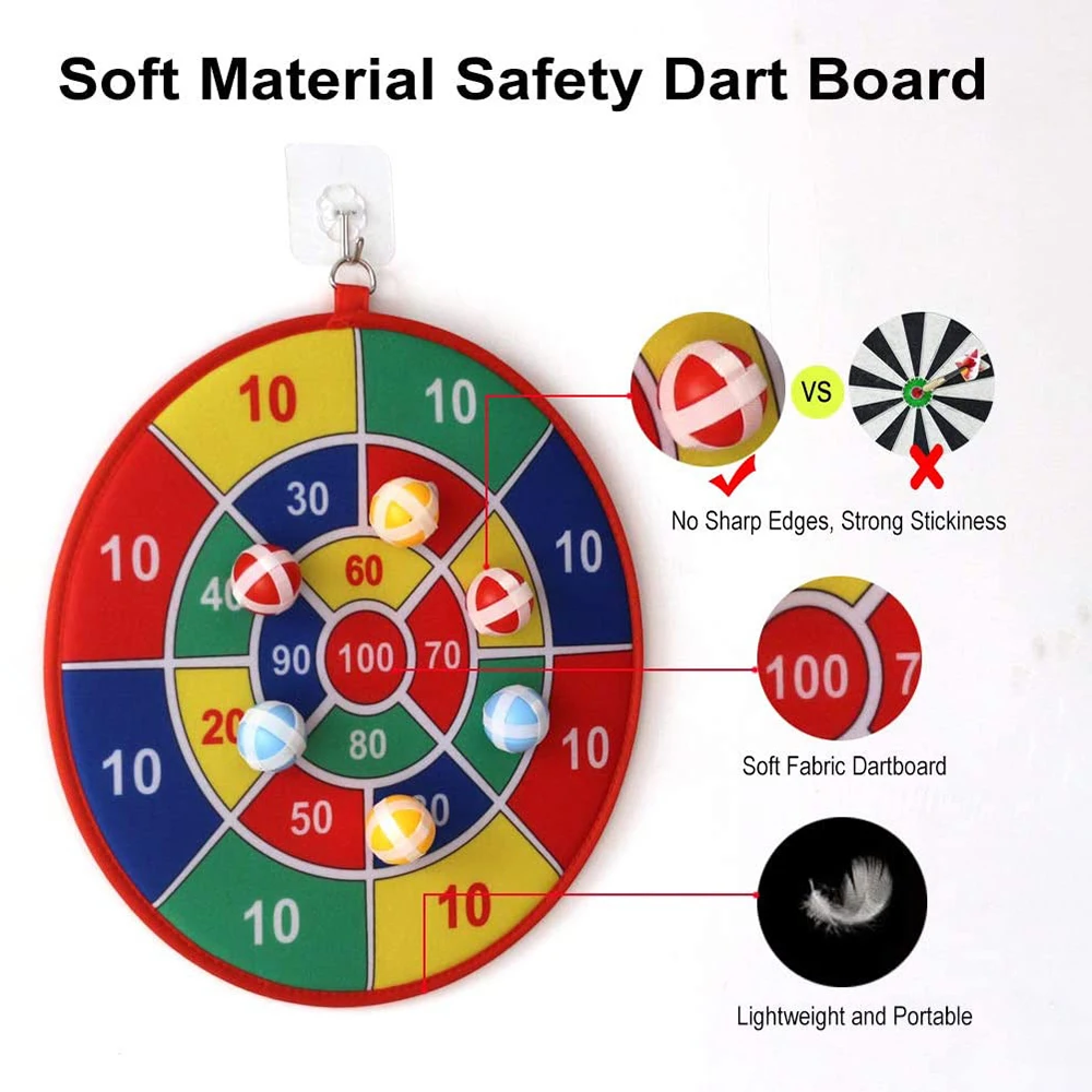 

Children Indoor Outdoor Dart Board Game with 5 Balls Safety Sports Toy Self Adhesive Darts Board Throwing Social Family Games