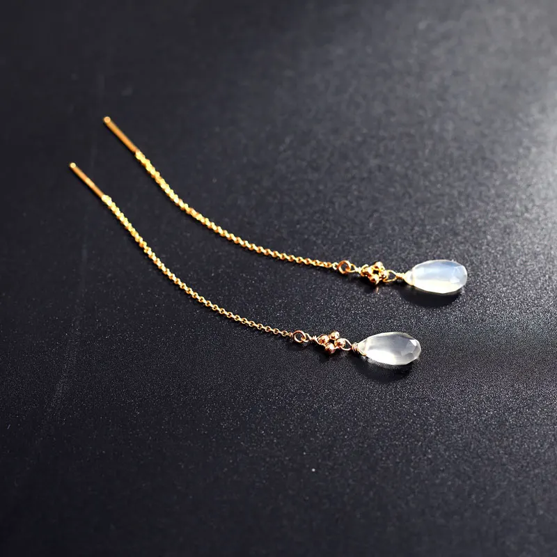 DAIMI 14K Gold Injection Grey Moonstone Long Earrings Female Simple Hand Send Girlfriend | Украшения и аксессуары
