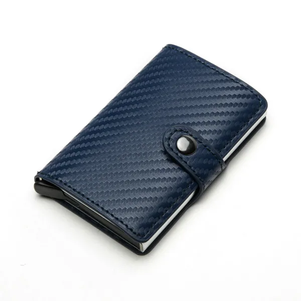Blue BSD08 Bycobecy держатель для карт бумажник на кнопке RFID Блокировка винтажные кошельки Кредитная карта всплывающая защитная карта чехол тонкий Противоугонный держатель ID - Цвет: Blue BSD08