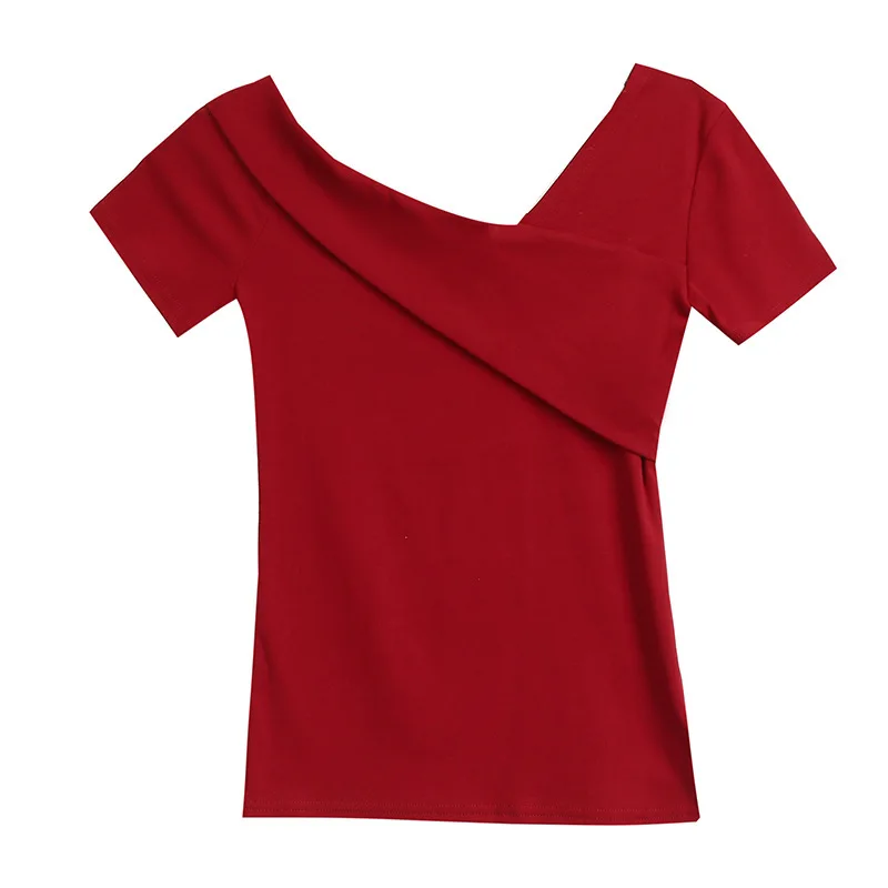 

LIBERJOG Woman T Shirt 2020 Summer Cotton Elastic Self- Cultivation Sexy Short Sleeve Tops Female Solid Color High Quality