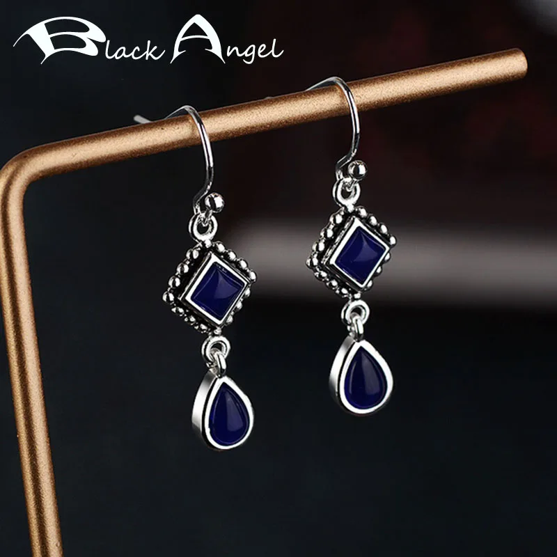 Черный Ангел Винтаж Lapis Lazuli драгоценный камень 925 пробы серебряные Висячие