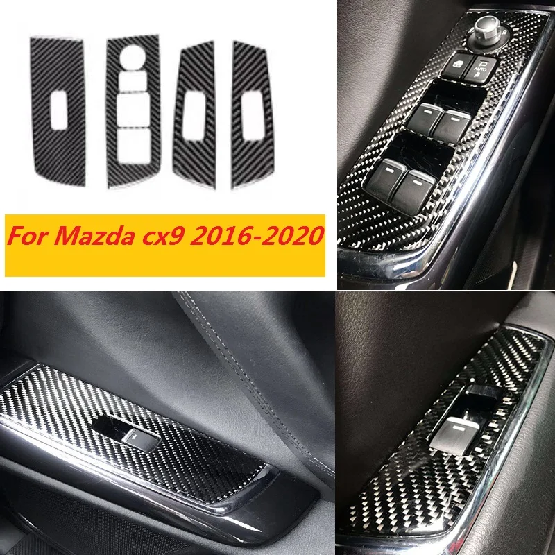 4PCS For Mazda cx9 CX-9 2016-2020 LHD RHD Car Interior Accessories Decoration Carbon Fiber Window Switch Panel Cover Stickers