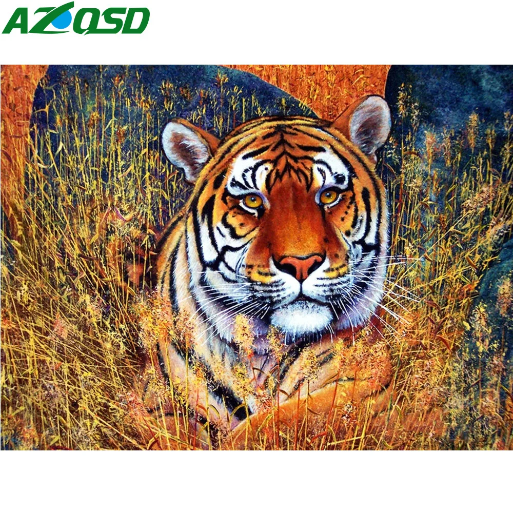 

Картина AZQSD с алмазным тигром 5d алмазная картина животное Осень рукоделие домашний Декор подарок вышивка мозаика полный набор
