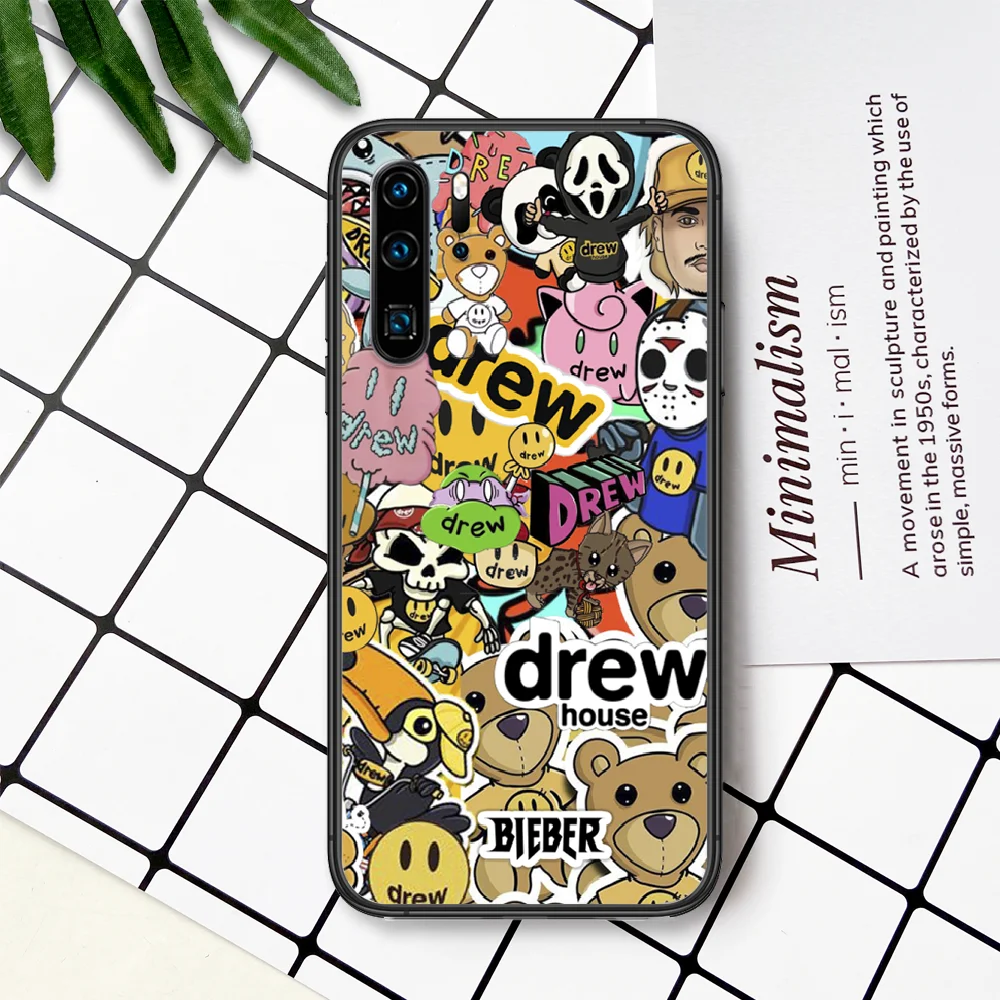 

Fashion Brand DREW Phone Case For Huawei P Mate Smart 10 20 30 40 Lite Z 2019 Pro black Etui Soft Funda Painting Bumper Silicone
