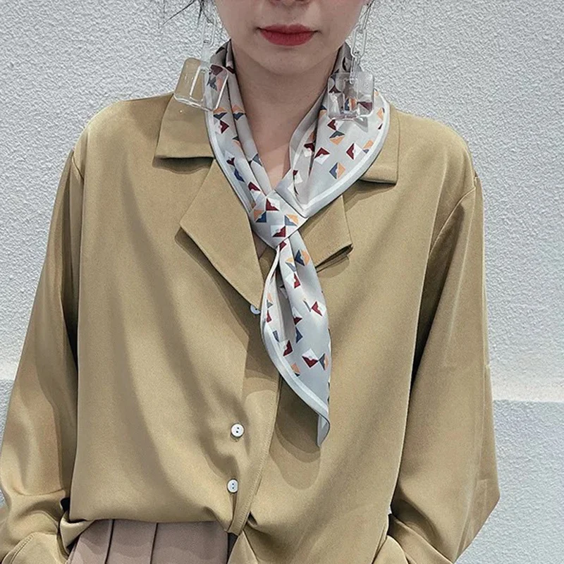 Женский шелковый шарф лента зеленая Длинная с принтом| |