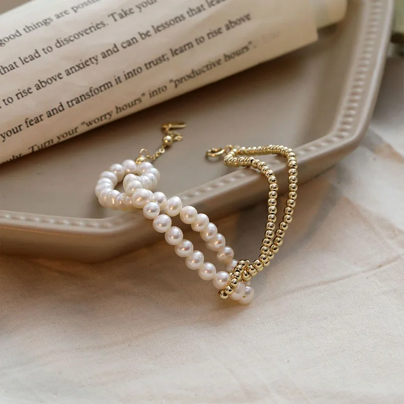 

Amaiyllis 925 Sterling Silver Pearl Beaded Bracelet Personalized Multilayer Chain Bracelet Bangle For Women Summer Jewelry