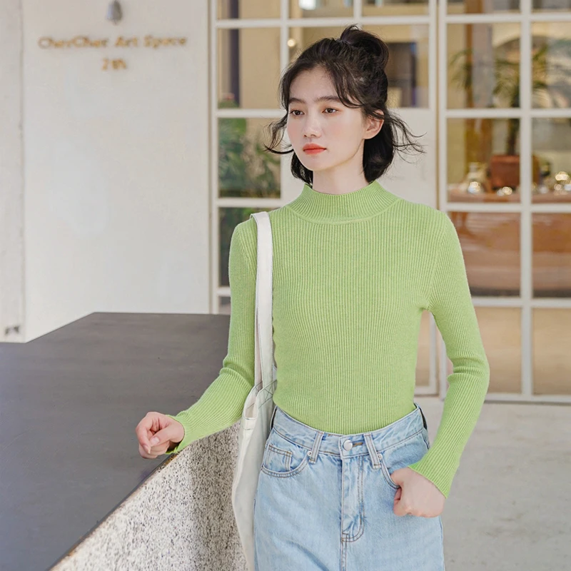 Женский вязаный свитер Lucyever с высоким воротником длинный рукав эластичный