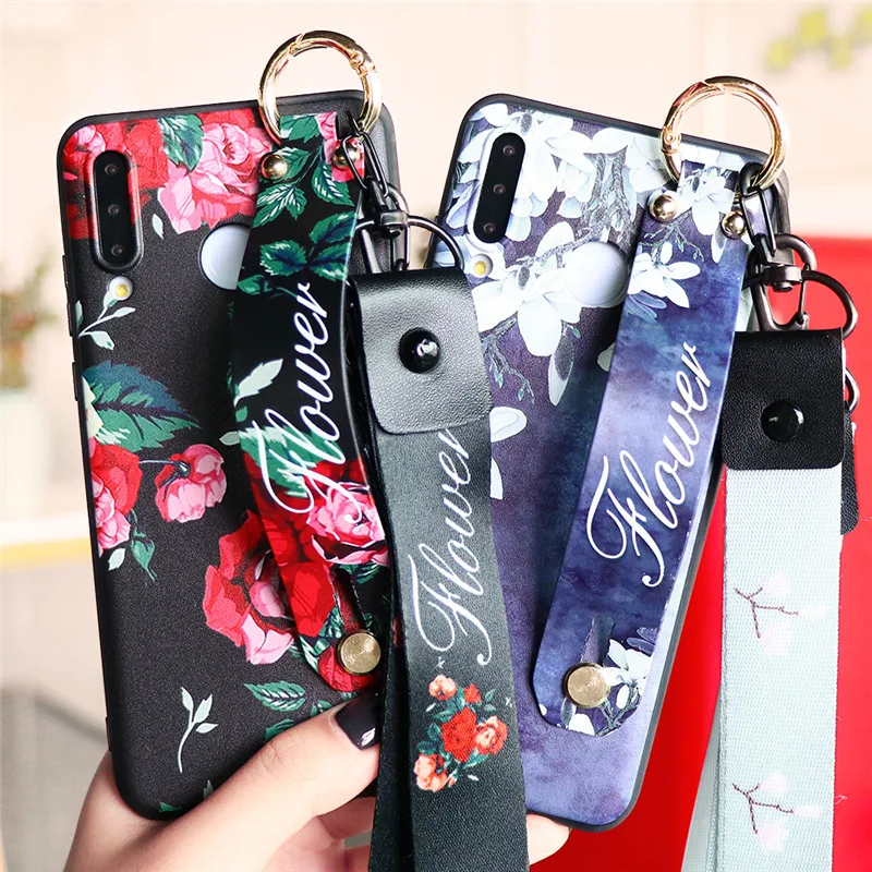 P Smart 2019 чехол на запястье для huawei P30 Lite P10 P8 P9 P20 mate 10 20 30 Pro Y6 2018 цветочный с ремешком