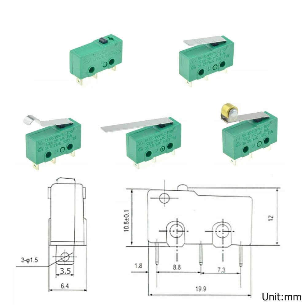 3 контакта микро концевые выключатели NO + NC SPDT 3A/5A 250VAC Мини Микро выключатель 17 мм 29