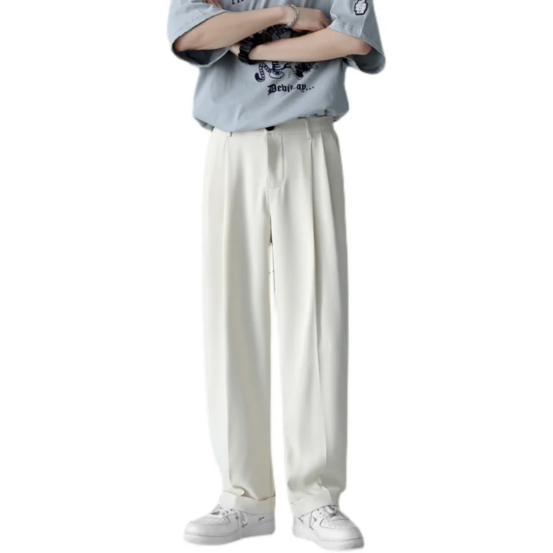 

Summer Thin Casual Pants Men's Fashion Black White Wide-leg Pants Men Korean Loose Breathable Ice Silk Pants Mens Trousers S-XL