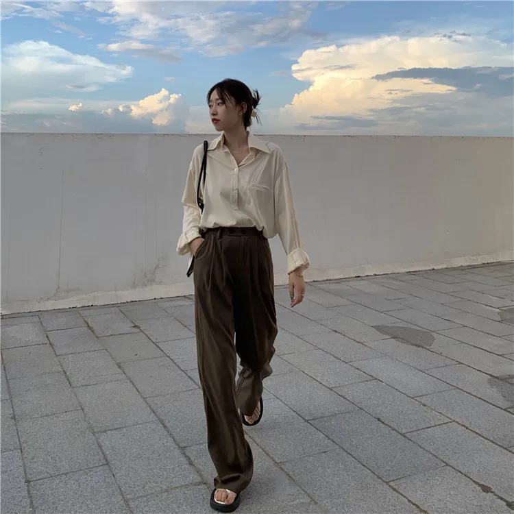 

Office Lady Suit Pants High Waist Straight Loose Drape Casual Wide Leg Pants for Women Vintage Casual Trousers Plus Size