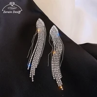 2021 luxury full diamond tassel earrings women fashion long 925 silver stud earrings rhinestone earrings for women