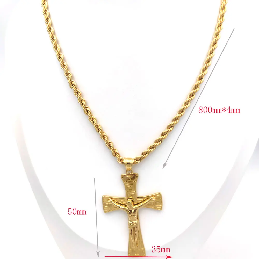 

Кулон с распятием Иисуса и большим крестом из чистого золота 50 мм 18 К ожерелье из цепочки 31 дюйм для мужчин и женщин 800 мм очаровательные ювел...