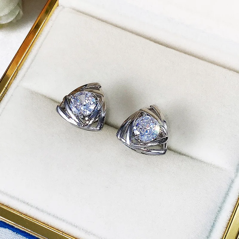 Серьги-гвоздики Huitan в форме треугольника женские металлические посеребренные