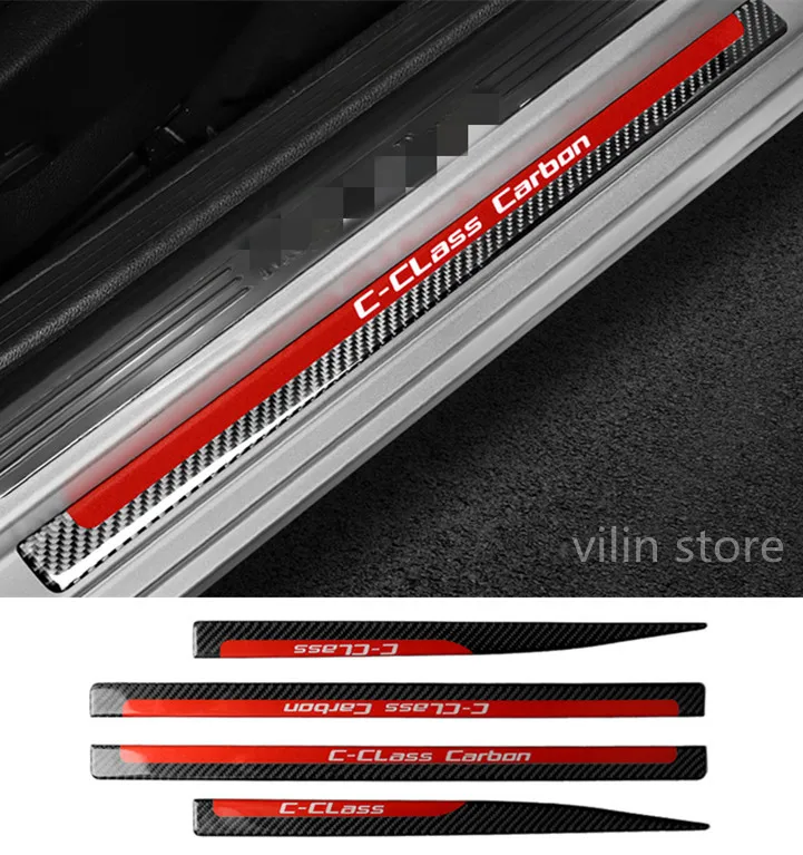 

Interior Decoration Moulding Door Sill Scuff Plate Guards Carbon Fiber Door Sills Protector Stickers For Mercedes C Class W204