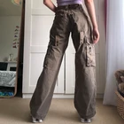 Винтажные Коричневые джинсы y2k в эстетике, мешковатые брюки-карго с высокой талией, винтажные женские спортивные брюки в стиле 90-х, уличная одежда в Корейском стиле Харадзюку