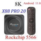 X88 Pro 20 Android 11,0 ТВ коробка RK3566 Quad-Core 8 Гб DDR4 64 ГБ4 Гб оперативной памяти, 32 Гб встроенной памяти, LAN 1000M 2,4G5G двухъядерный процессор Wi-Fi BT4.0 4K HD медиа-плеер