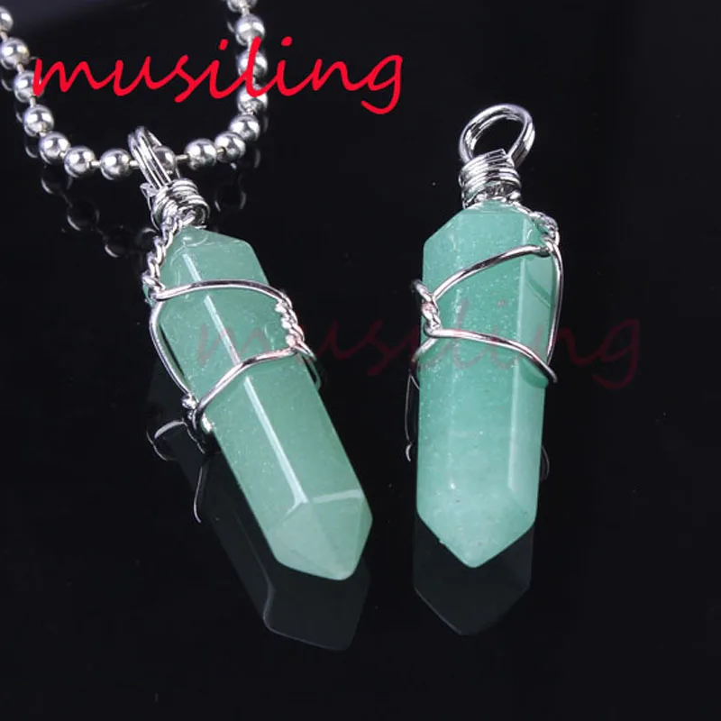 Ожерелье с подвеской в виде шестигранной призмы из натурального камня рейки