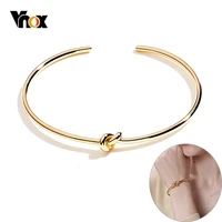 vnox candid style knot bangle for women gold color stainless steel trendy tie cuff bracelets bff sister pulseira wedding jewelry