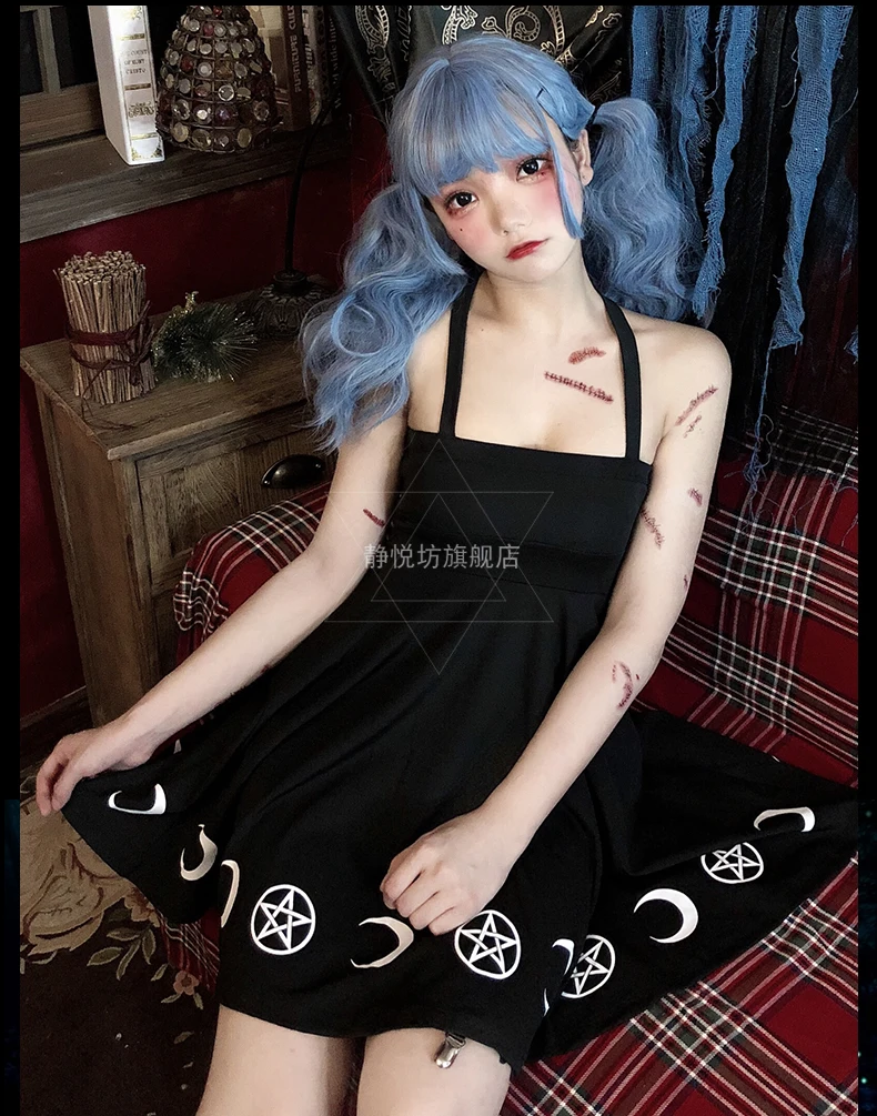 Готическое платье на Хэллоуин винтажное с принтом росы плече в стиле панк