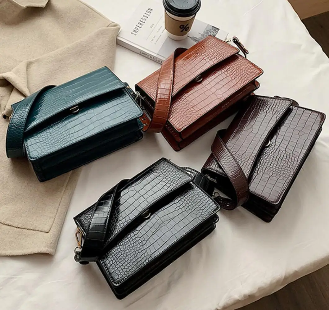 

Crocodile pattern Square Crossbody bag 2021 New Quality PU Leather Women's Designer Handbag High capacity Shoulder Messenger Bag