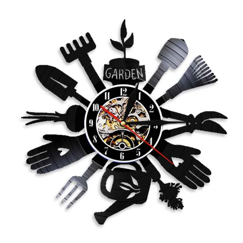 

Garden Tool Wall Art Decorative Clock Modern Design 3D Wall Watches Vinyl Wall Clock Planting Tools Unique Wall Art Decor