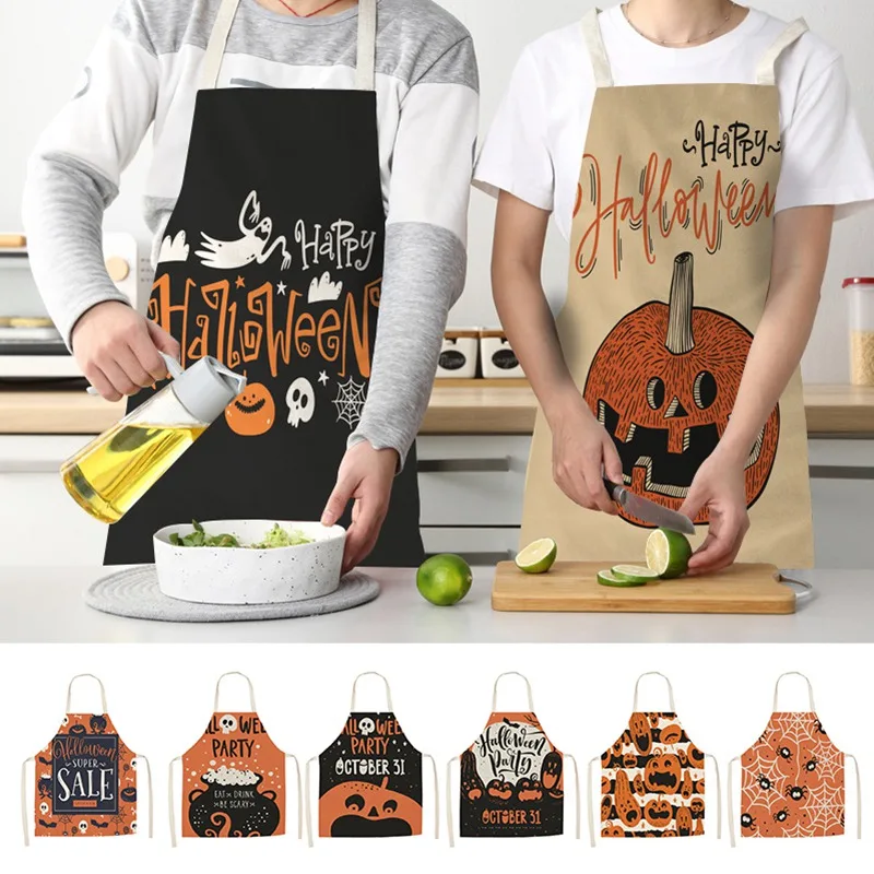 

Halloween Cooking Apron Kitchen Dinner Party Baking Aprons Cotton and Linen kitchen Apron Adult Waist Festival Props