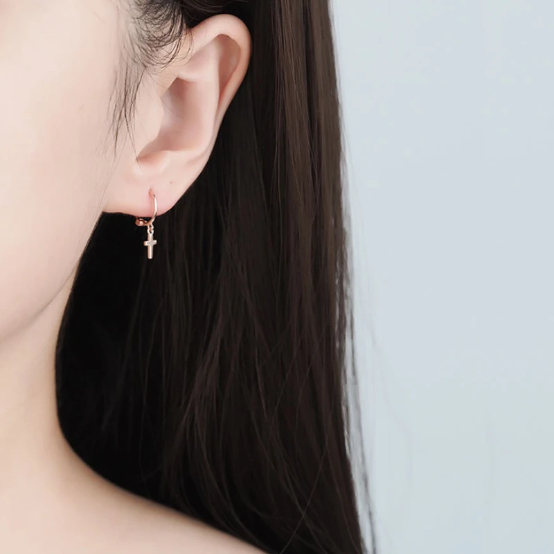 Женские серьги-клипсы с крестом из стерлингового серебра 925 пробы золотистого