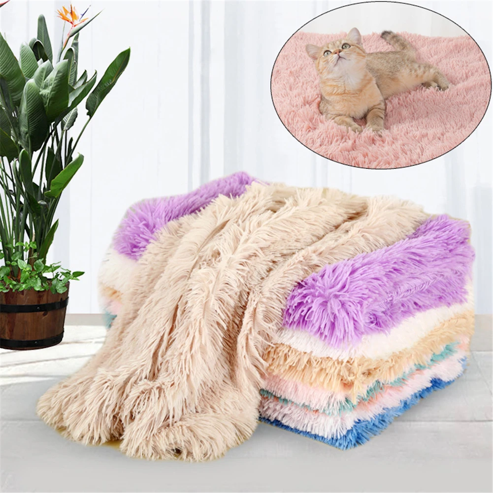 

Long Plush Dog Soft Pet Blanket Winter Warm Cat Bed Mat Puppy Deep Sleeping Fleece Mattress Cover Pet Double Layer Fluffy Mats