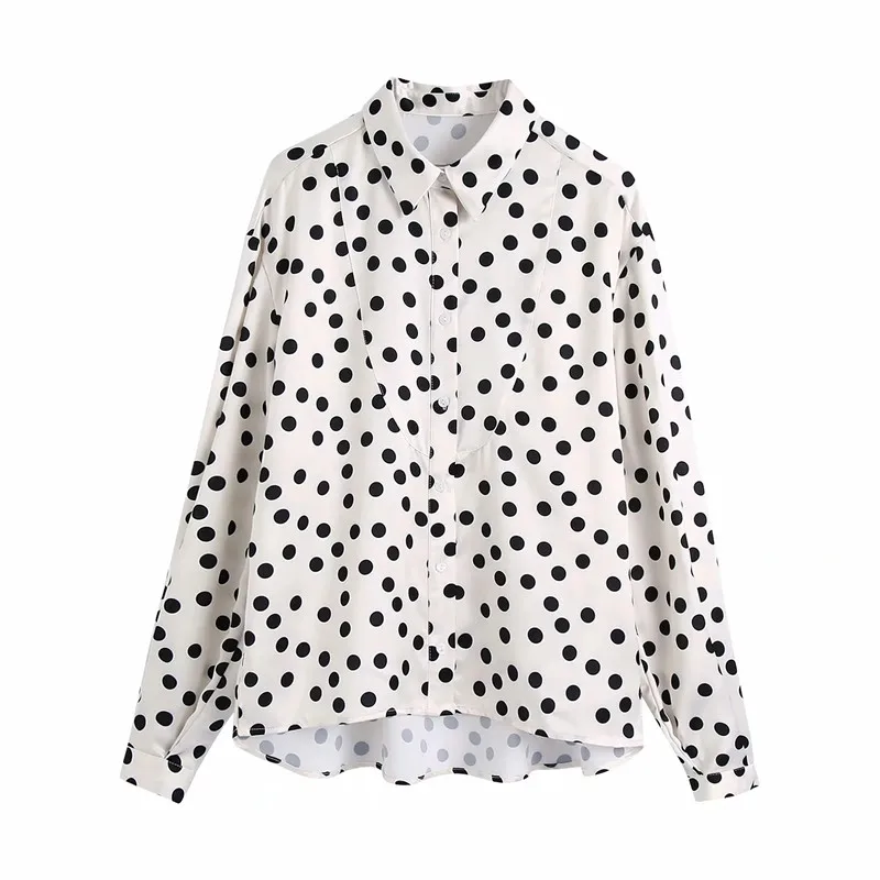 

ZA 2021 autumn new women's clothing fashion versatile casual European and American style white polka dot shirt for women