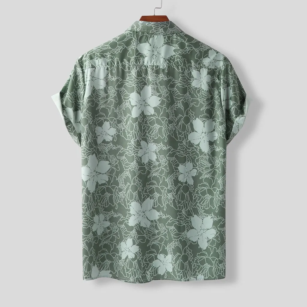 Casual Printed Short Sleeve Shirt Men Streetwear 2020 Hawaii Beach Oversize Blouse Summer Fashion Harujuku Shirts For #9 | Мужская