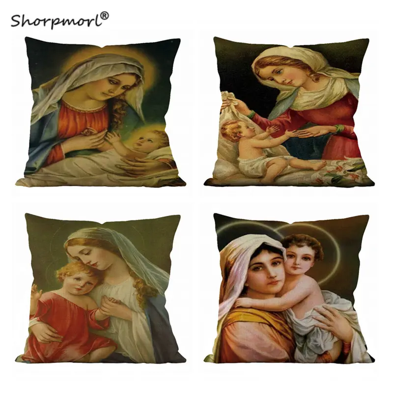 

Домашний декор, хлопковый льняной диван, искусственная кожа, односторонняя печать, Дева Мария, квадратная подушка, чехол, 18x18 дюймов