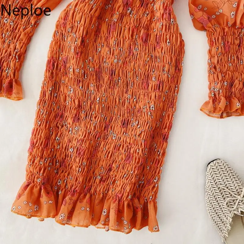 Женское платье в стиле ретро Neploe с высокой талией и принтом хип-хоп v-образным