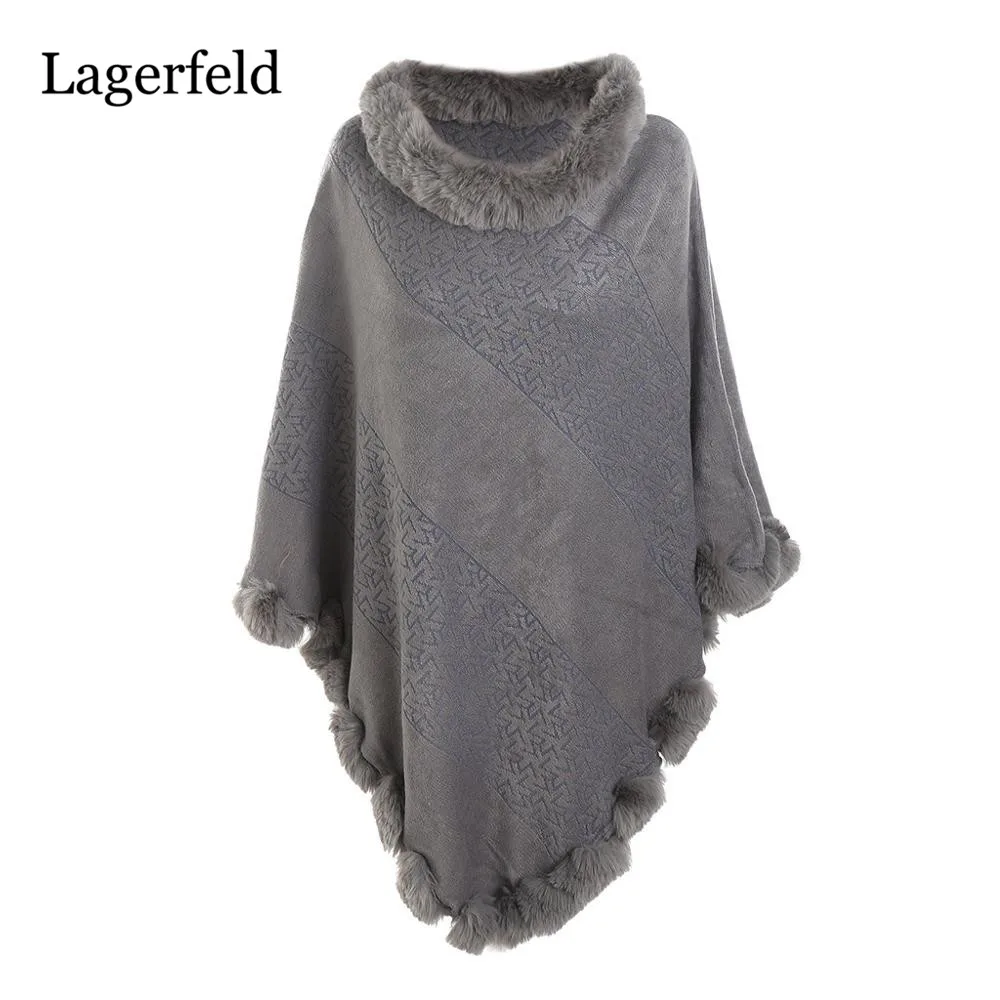 

Winter Cloak Women Autumn Solid Capes Shawl Cashmere Fur Collar Irregular Coat Ponchos Mujer Invierno Elegantes Cape Poncho