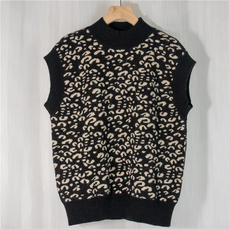 

HziriP Vintage Chic Sleeveless Loose Leopard 2021 All Match Vest Animal Printed Casual Winter Warm High Quality Korea Sweaters