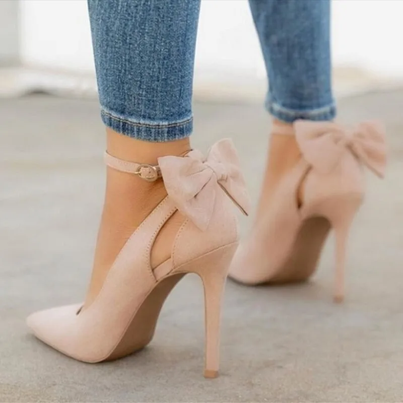 

Women Pointed Toe High Heels Woman Thin Heels Ladies Sexy Pumps Ladies Buckle Strap Female Fashion Bowknot Shoes Plus Size