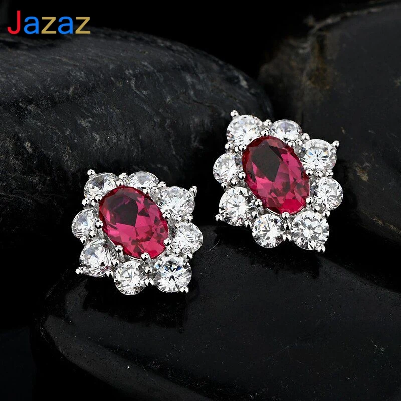 

Jazaz 100% 925 Sterling Silver Sparkling High Carbon Diamond Stud Earrings Women Wedding Party Sapphire Ruby Fine Jewelry B0810