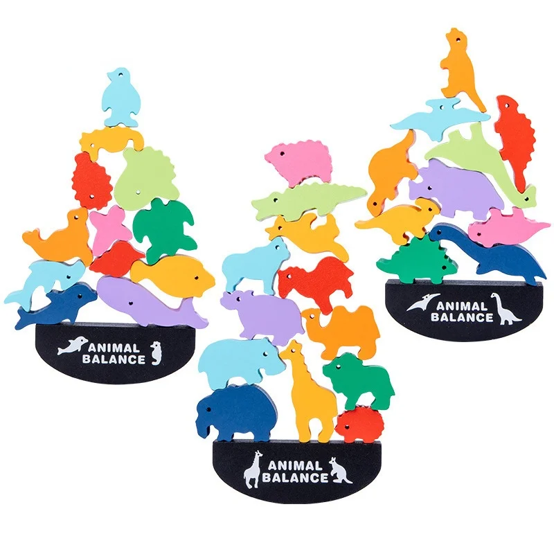 Детские деревянные блоки Монтессори для балансировки животных настольные игры