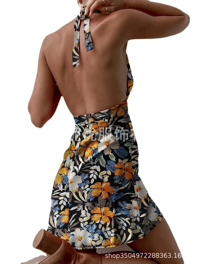 

2021 Summer New Fashion Halter Floral Halter Mini Dress dresses women