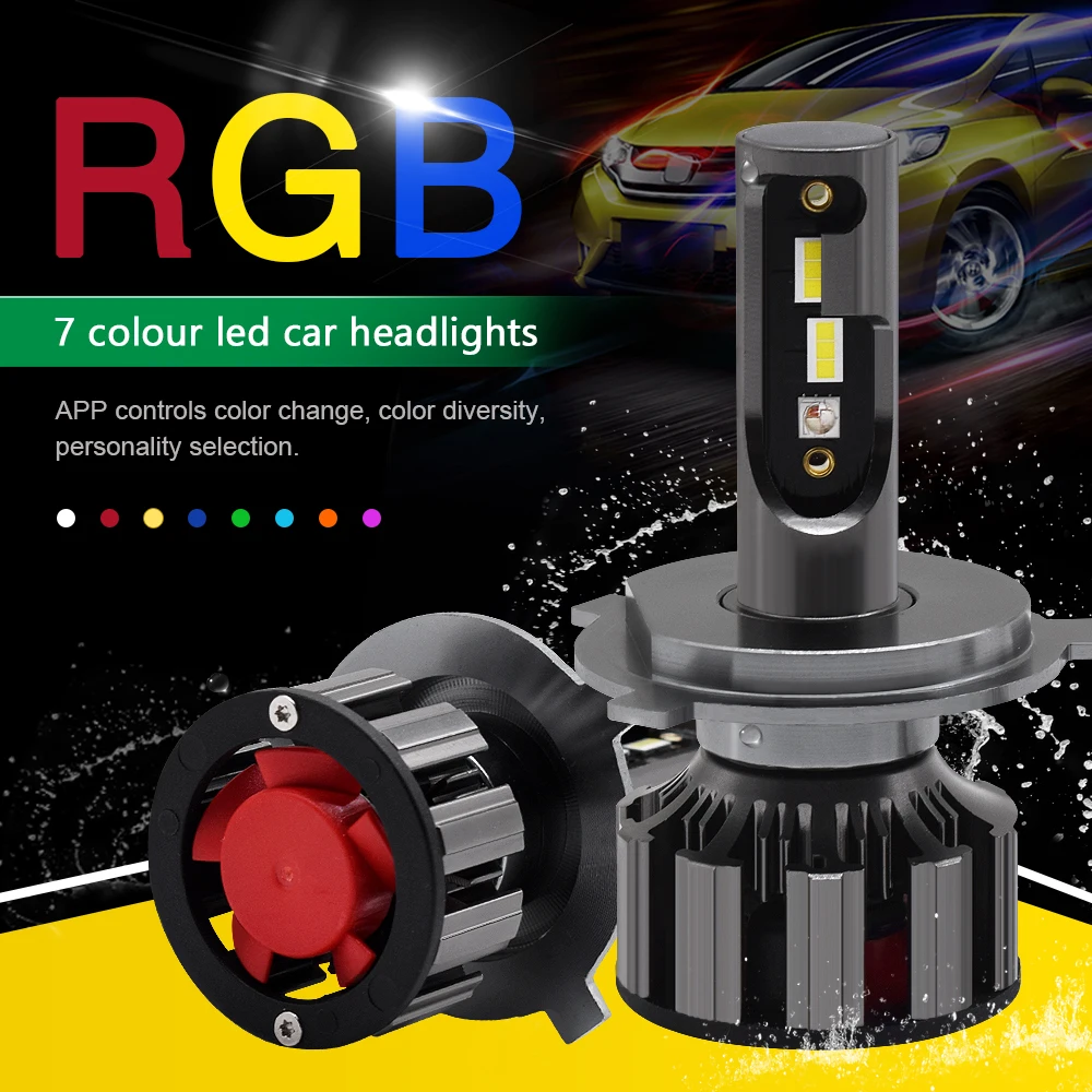 EURS APP Bluetooth Control H4 H7 LED RGB Car headlight H1 H3 H8 H11 HB3 HB4 D1S D2S D3S LED Light Auto Headlamp colorful bulbs